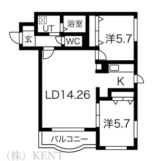 2LDKの間取り画像