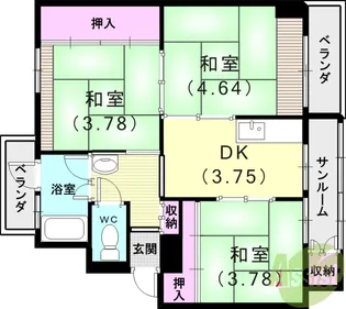 高尾台住宅1号棟【3階】の間取り