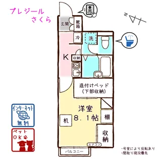 プレジールさくら【1階】の間取り