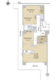 プライマリーコート伏見桃山【5階】の間取り