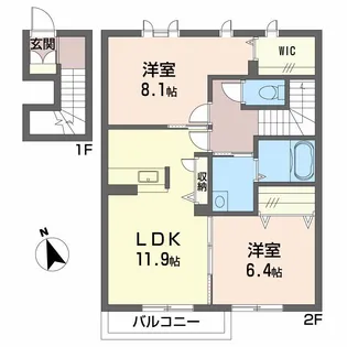 プロヌーブ南矢三【2階】の間取り