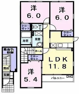アパルトマングランドールA【2階】の間取り
