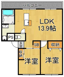 仁川リバーサイドハイツ B棟【3階】の間取り