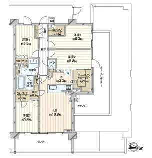 ヒルズグランデ稲毛ブライトアリーナ【4階】の間取り