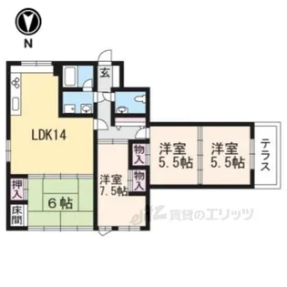 サンリーベ衣笠【1階】の間取り