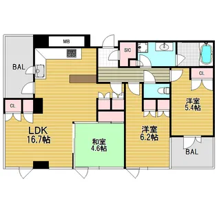 サンクタスタワー心斎橋ミラノグランデ【21階】の間取り