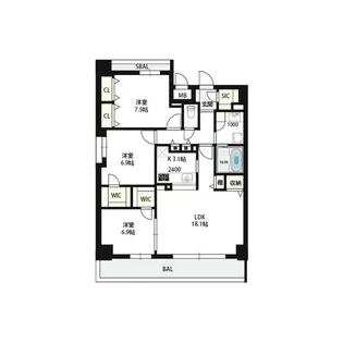 エーレックス西宮【9階】の間取り