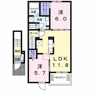 クラール吉野川 B【2階】の間取り