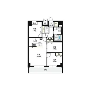 エーレックス西宮【9階】の間取り