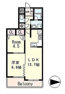 グラン ドムール膳所【4階】の間取り