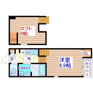 ハーモニーテラス卸町【2階】の間取り