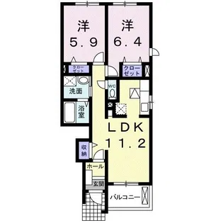 ブルックV【1階】の間取り