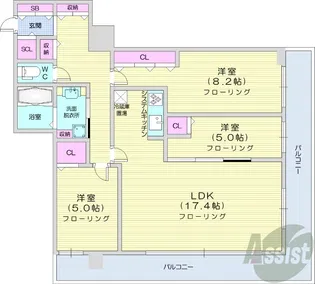 プレミストタワーズ札幌苗穂ブライトゲート【14階】の間取り