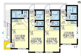 ユナイト三ツ沢マイルストーン【1階】の間取り