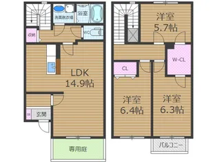 スリータウンB棟【1階】の間取り