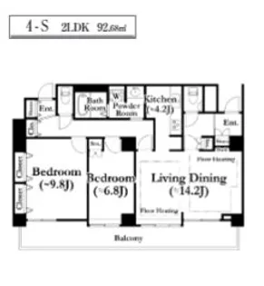 河田町ガーデン4号棟【4階】の間取り