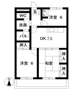 サンライズ津福【3階】の間取り