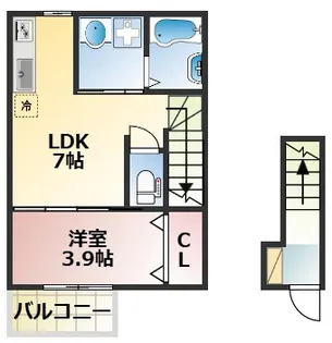 玉名市六田アパート(仮)【2階】の間取り