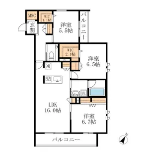 プリムヴェール【1階】の間取り