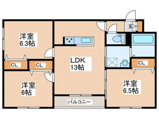 仮)月寒東1-6MS【2階】の間取り