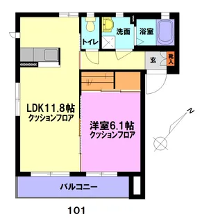 スカイハイツ朝日【1階】の間取り