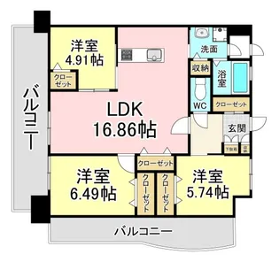 福岡県北九州市若松区小敷ひびきの1【マンション】の間取り