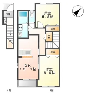 2階のお部屋で陽当り良好【アパートさくらば】【2階】の間取り