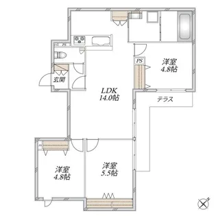レジデンスヒューゲル鶴ヶ丘I【1階】の間取り
