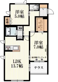 フォンテーヌ国立B【1階】の間取り
