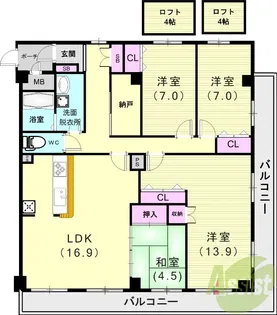 クレール塩屋【3階】の間取り