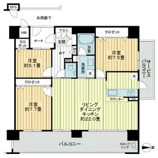 リビンコートプライム伊福町【5階】の間取り