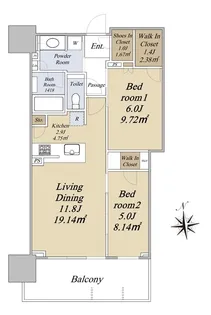 グランドシティタワー月島【22階】の間取り