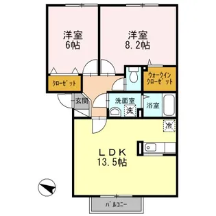ドミール旭 B【2階】の間取り