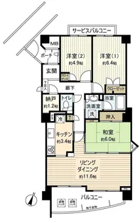 サンファミール船橋【9階】の間取り