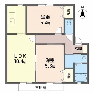 ウィンディアUWABARA B棟【1階】の間取り