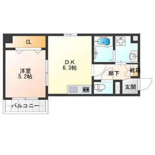 1DKの間取り画像