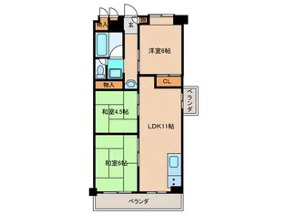 夢野ハイタウン4号棟【4階】の間取り