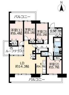 URシャレール東豊中【13階】の間取り