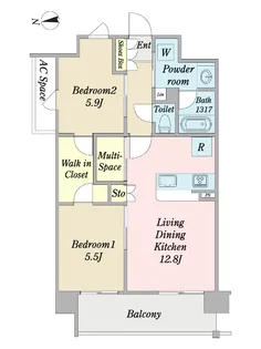 プレディアコート新大工町【1階】の間取り