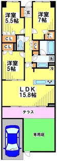 クレヴィア調布国領レジデンス カームテラス【1階】の間取り