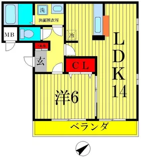 エクシード二ツ木B【1階】の間取り