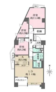 本郷真砂パークハウス壱番館【13階】の間取り