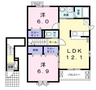 ル・ココンA棟【2階】の間取り
