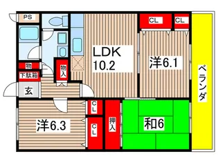 カトルセゾン相生 A 棟【3階】の間取り