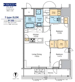 プラウドフラット四谷三丁目【13階】の間取り
