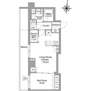 プラネソシエプラス旗の台【5階】の間取り