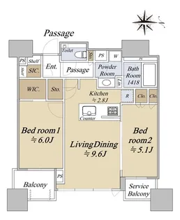 シティタワー大阪本町【22階】の間取り