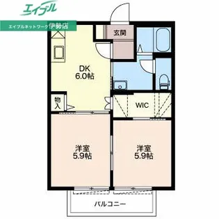 ヴィレッジあじさいD【2階】の間取り