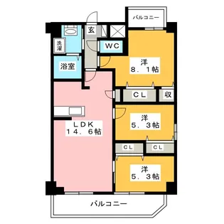 アルバグランデ三ツ矢橋【6階】の間取り