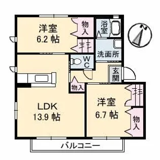 クレール六反 II棟【2階】の間取り